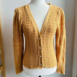 Wilfred Glace Mustard Cotton Lace Knit Splendour Cardigan w/ Puff Sleeves – US S